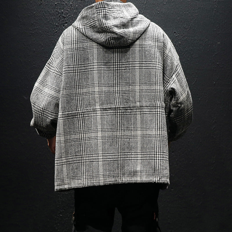 Men's Plaid Casual Loose Hooded Jacket - Bellarte Enchanté Men's Plaid Casual Loose Hooded Jacket